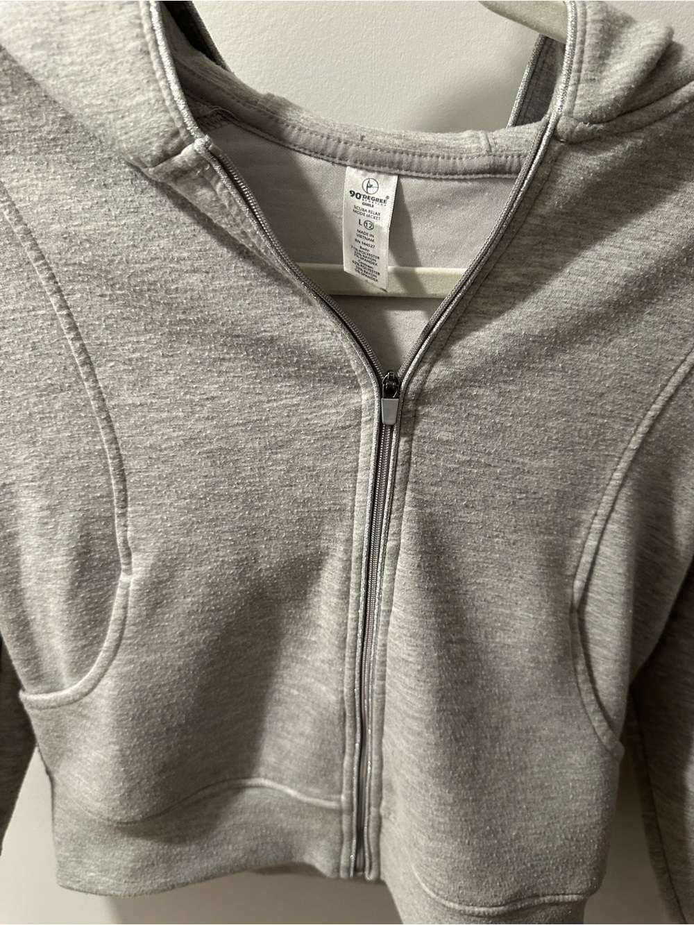 90 Degree By Reflex Light Gray Zip-Up Bomber Hoodie